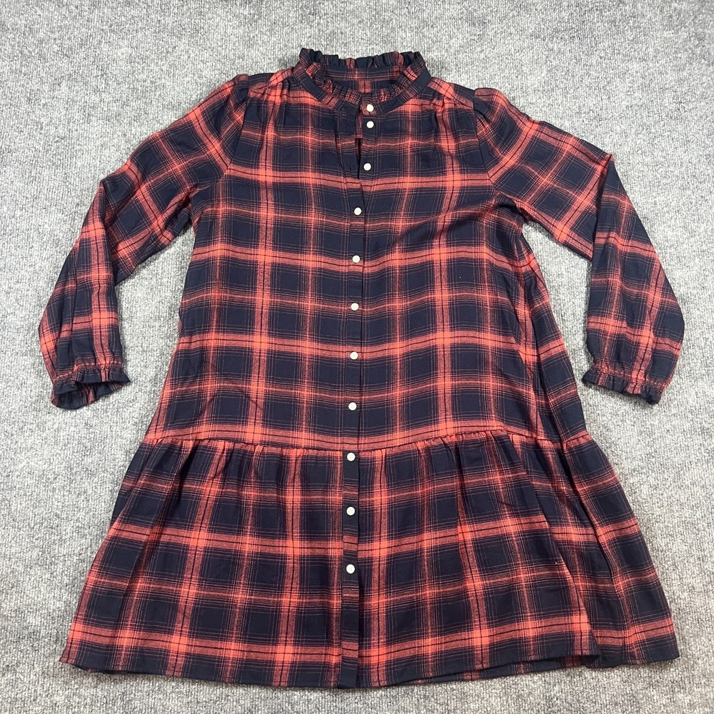 Loft Flannel Shirt Dress Womens Small Black Red Plaid Drop Waist Knee Length